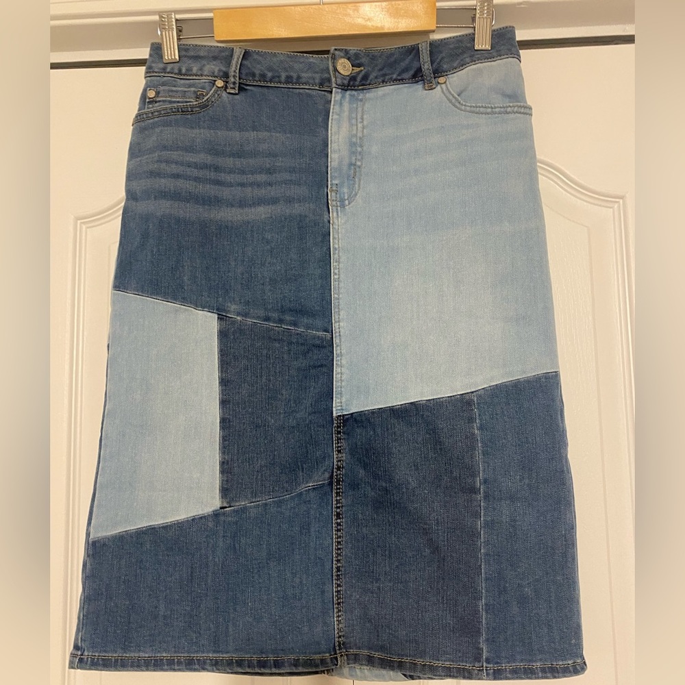 Knee length denim skirt